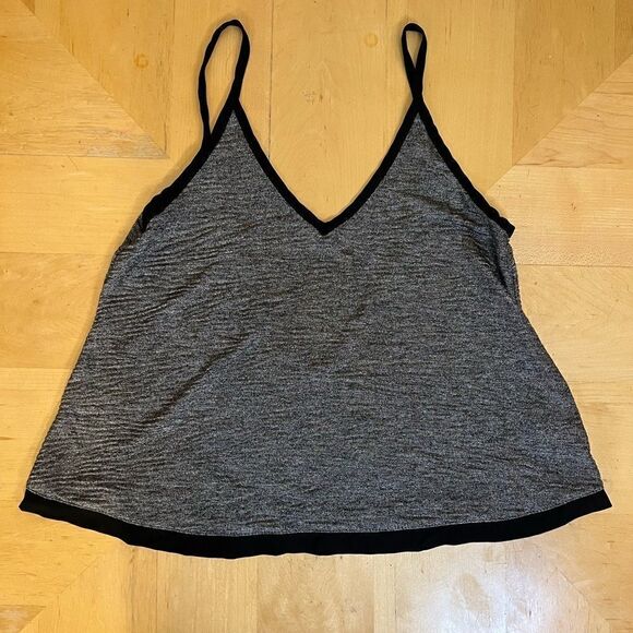 Tildon Ripple Textured Gray / Silver Semi Sheer Tank Top Black Trim Deep V XS - Picture 5 of 10